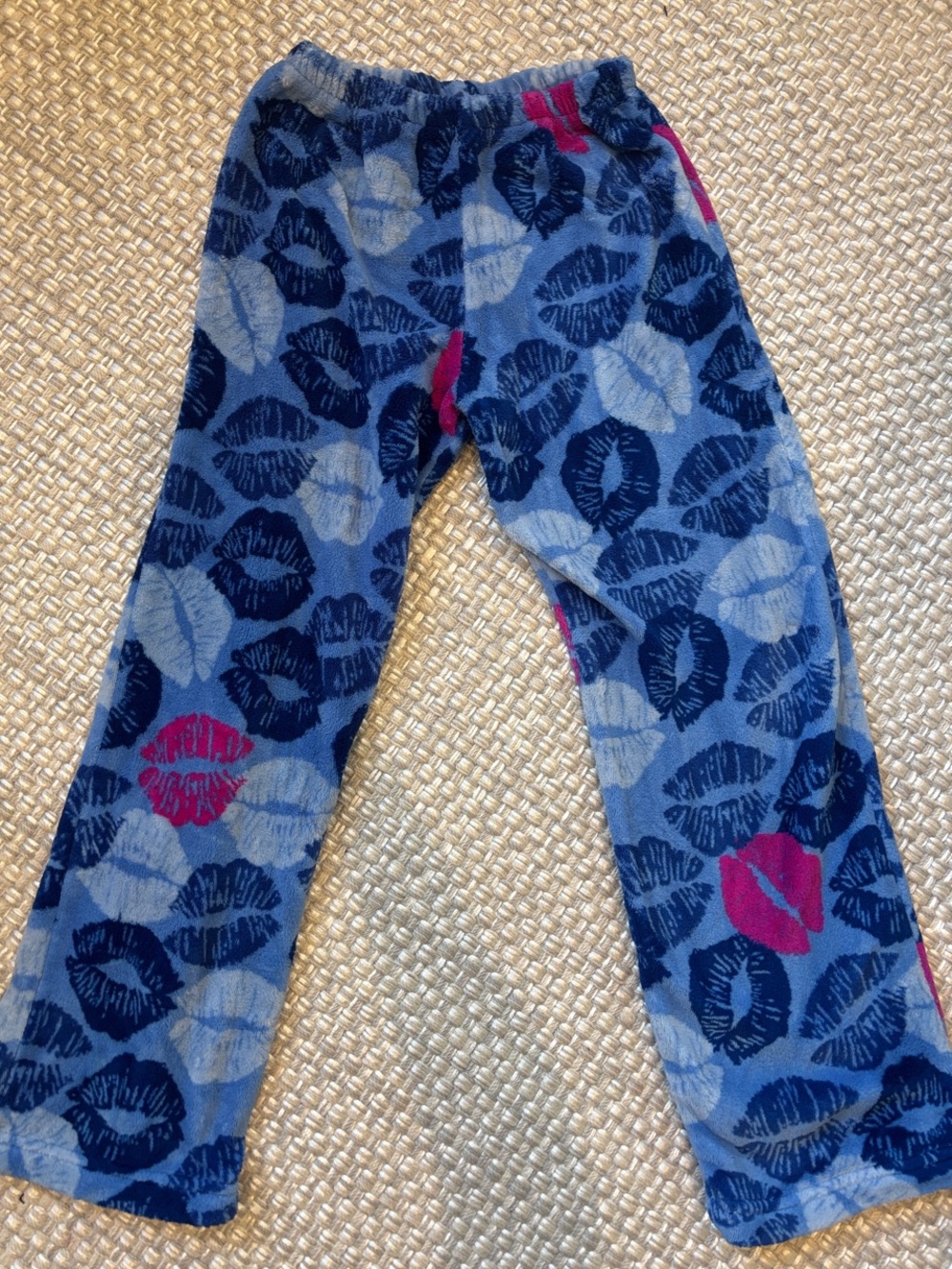 Kids Blue Lip-Print Fleece Pajama Pants